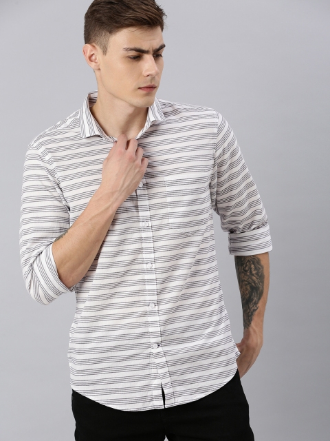 

Mast & Harbour Men White & Grey Regular Fit Striped Casual Shirt