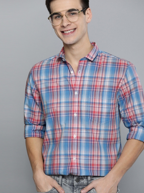 

Mast & Harbour Men Blue & Pink Regular Fit Checked Casual Shirt