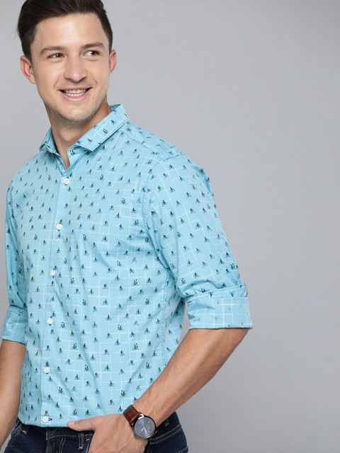 

Mast & Harbour Men Turquoise Blue & Brown Regular Fit Printed Casual Shirt