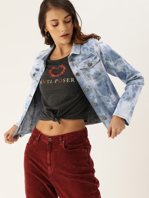 

DressBerry Women Blue Washed Crop Denim Jacket