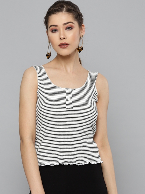 

VividArtsy Women White & Black Striped Regular Top