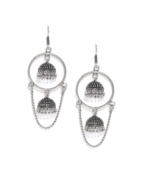 

Fida Silver-Toned Circular Drop Earrings