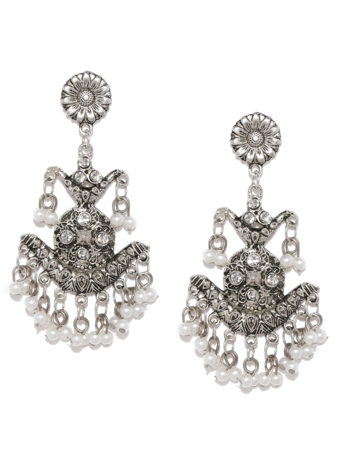 

Fida Silver-Toned Contemporary Drop Earrings