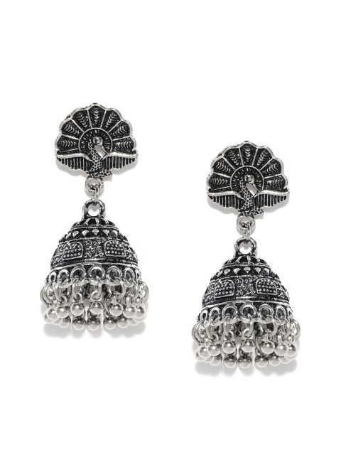 

Fida Silver-Toned Oxidised Dome Shaped Jhumkas