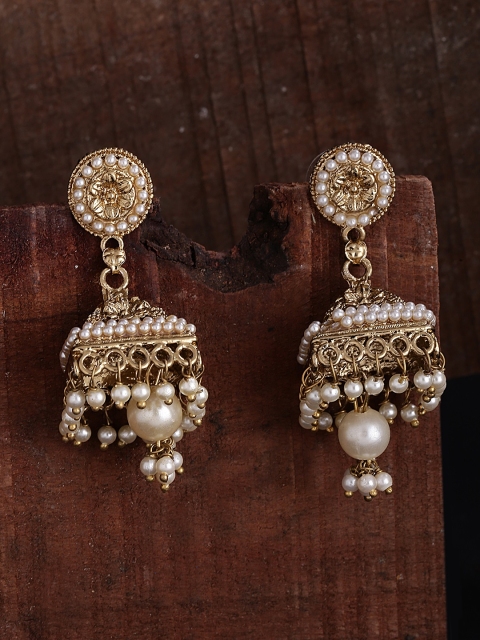 

Fida Gold-Toned & White Triangle Jhumkas