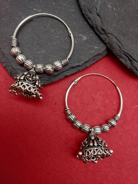 

Fida Silver-Toned Dome Shaped Jhumkas