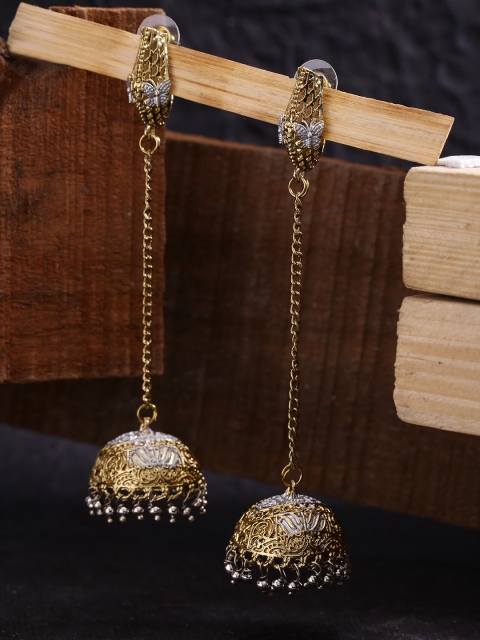 

Fida Gold-Toned & Silver-Toned Dome Shaped Jhumkas