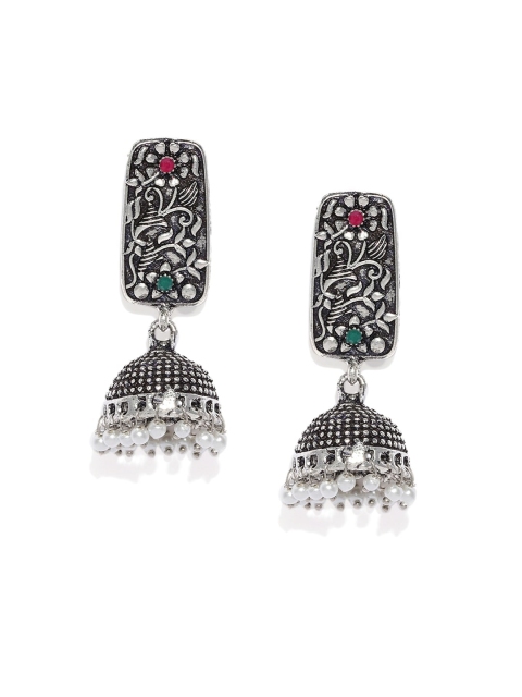 

Fida Silver-Toned Oxidised Dome Shaped Jhumkas