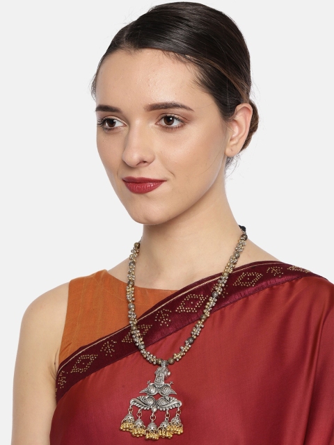 

Fida Silver-Toned & Gold-Toned Peacock Necklace