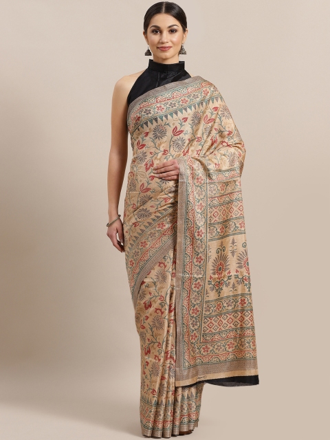 

Saree mall Beige & Maroon Printed Bhagalpuri Saree