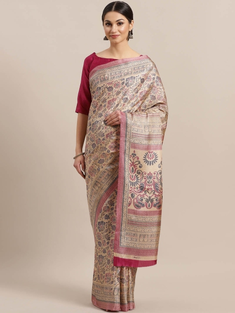 

Saree mall Beige & Magenta Printed Bhagalpuri Saree