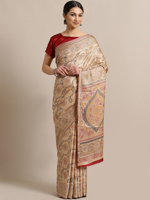 

Saree mall Beige & Red Printed Bhagalpuri Saree