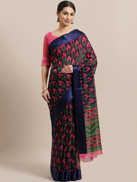 

Saree mall Navy Blue & Pink Printed Saree