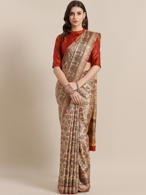 

Saree mall Beige & Navy Blue Printed Bhagalpuri Saree