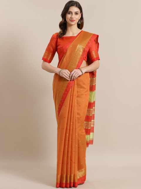 

Saree mall Rust Orange & Golden Woven Design Saree