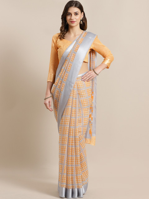 

Saree mall Grey & Orange Printed Saree