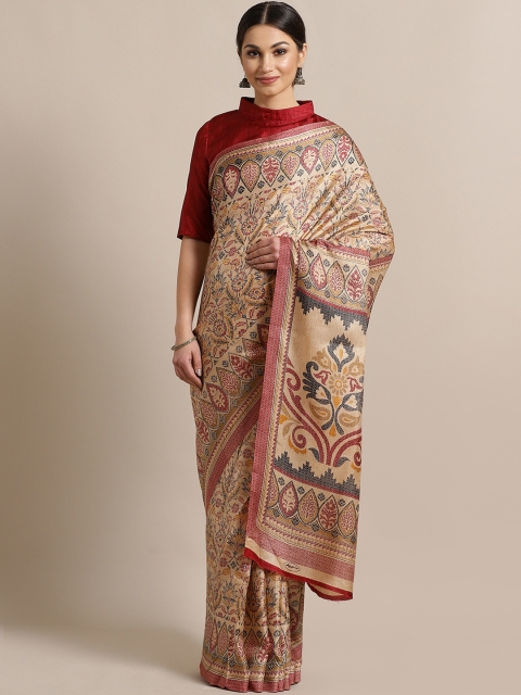 

Saree mall Beige & Maroon Printed Bhagalpuri Saree
