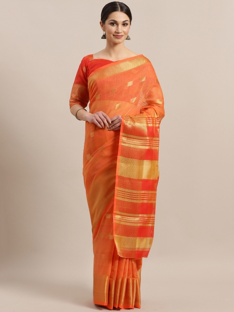 

Saree mall Orange & Golden Zari Woven Design Saree