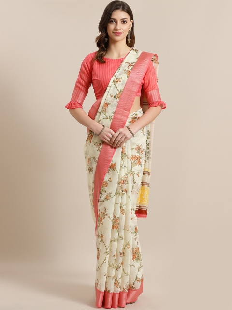 

Saree mall Cream-Coloured & Rust Orange Printed Saree