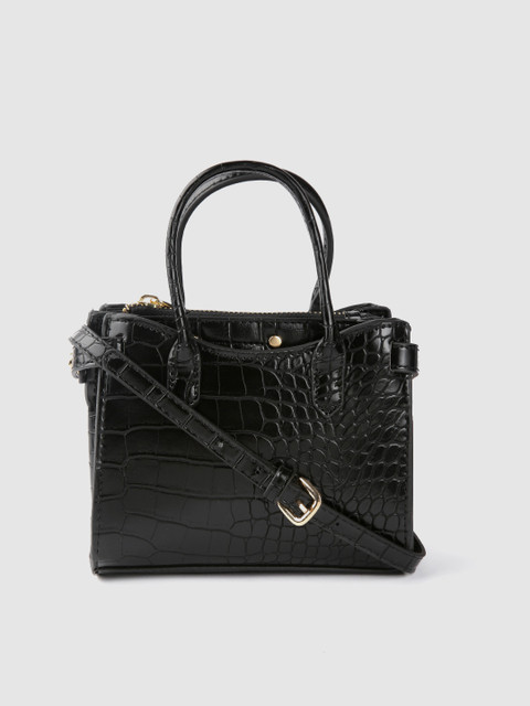 

MANGO Black Crocodile Textured Sling Bag With Detachable Sling Strap