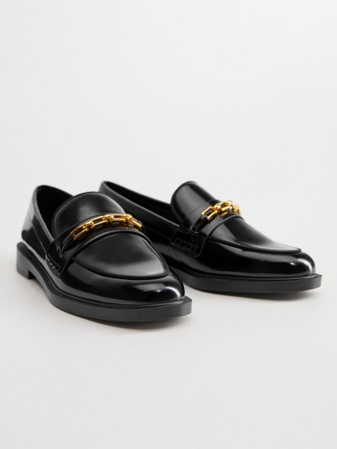 

MANGO Women Black Solid Horsebit Loafers