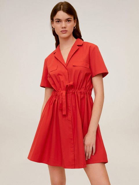 

MANGO Women Red Solid Shirt Dress