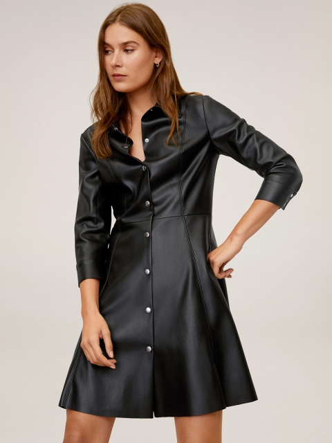 

MANGO Women Black Solid Shirt Dress