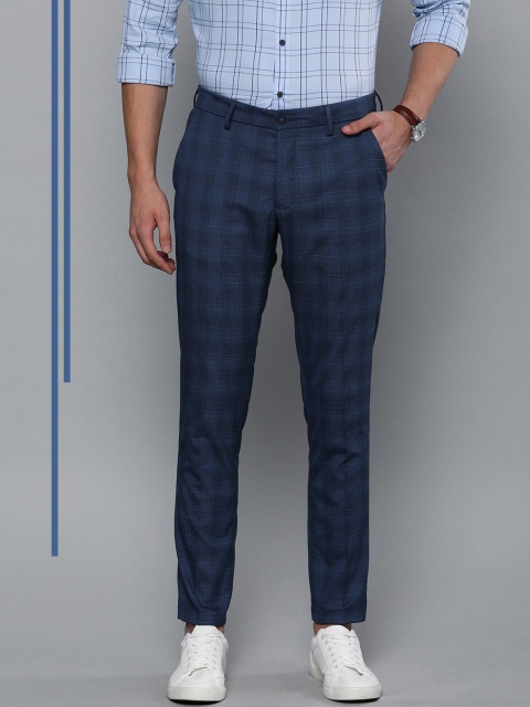

Louis Philippe Ath.Work Men Blue & White Comfy Tapered Fit Checked Regular Trousers