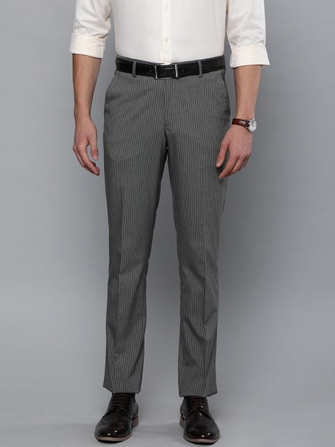 

Louis Philippe Men Grey & White Slim Fit Striped Formal Trousers