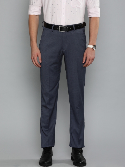 

Louis Philippe Men Navy Blue Regular Fit Self Design Formal Trousers