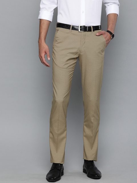 

Louis Philippe Men Beige & Brown Super Slim Fit Checked Formal Trousers