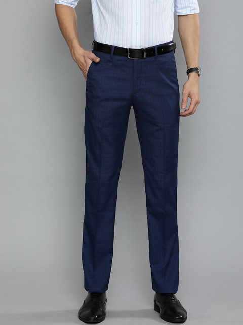 

Louis Philippe Men Navy Blue & Black Slim Fit Self Design Formal Trousers