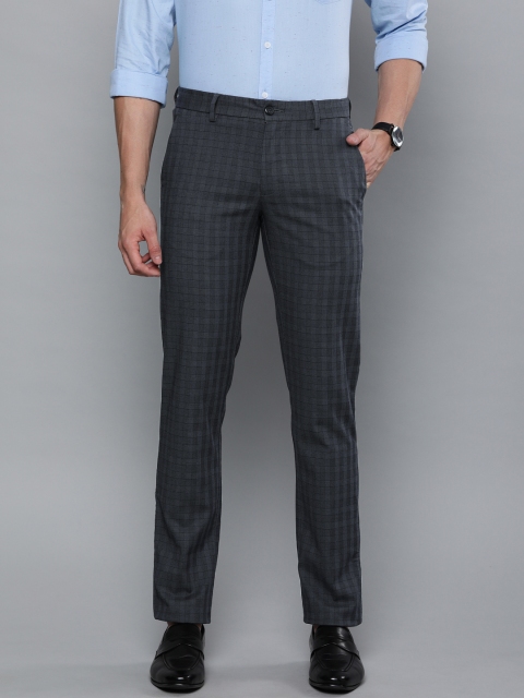 

Louis Philippe Sport Men Grey & Navy Blue Slim Fit Checked Regular Trousers