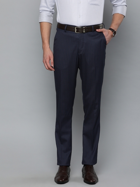 

Louis Philippe Men Navy Blue & Maroon Slim Fit Striped Formal Trousers