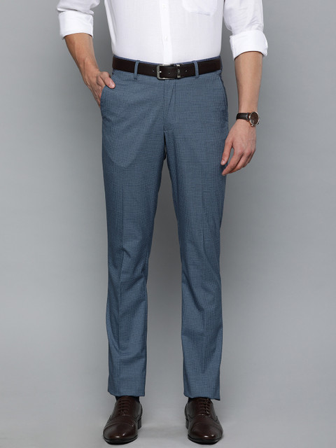 

Louis Philippe Men Blue Slim Fit Checked Formal Trousers