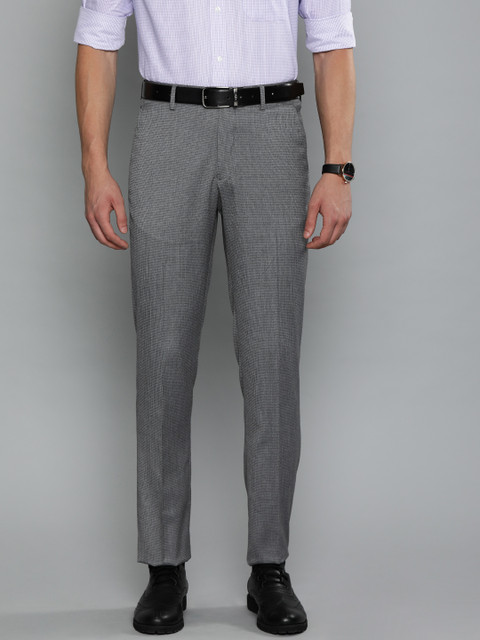 

Louis Philippe Men Grey Slim Fit Self Design Formal Trousers
