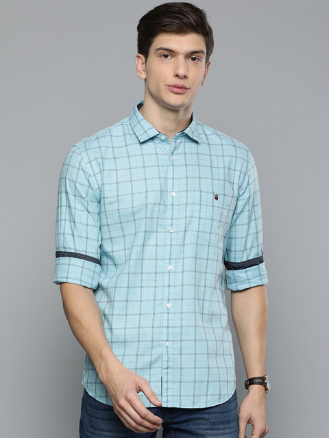 

Louis Philippe Jeans Men Blue & Black Checked Super Slim Fit Casual Shirt