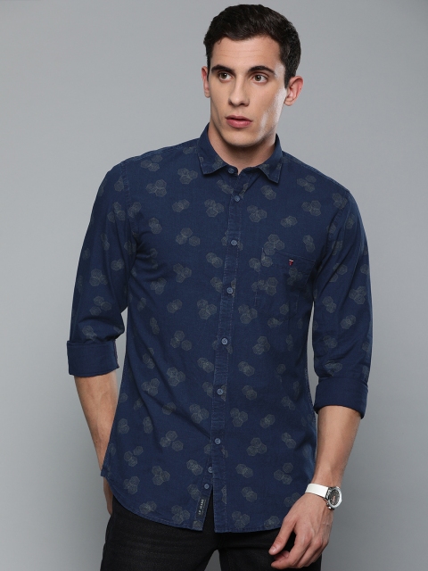 

Louis Philippe Jeans Men Navy Blue & Green Slim Fit Printed Casual Shirt