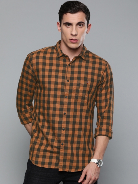 

Louis Philippe Jeans Men Orange & Brown Super Slim Fit Checked Casual Shirt