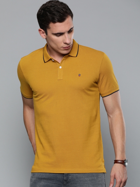 

Louis Philippe Jeans Men Mustard Yellow Slim Fit Solid Polo Collar T-shirt