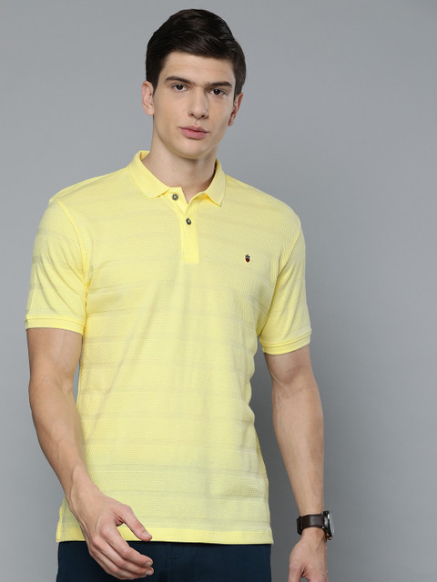 

Louis Philippe Sport Men Yellow Slim Fit Self-Striped Polo Collar T-shirt
