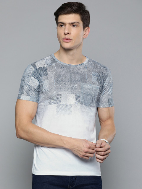 

Louis Philippe Jeans Men White & Navy Blue Slim Fit Printed Round Neck T-shirt