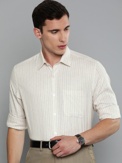 

Louis Philippe Men Beige & Blue Slim Fit Striped Formal Shirt