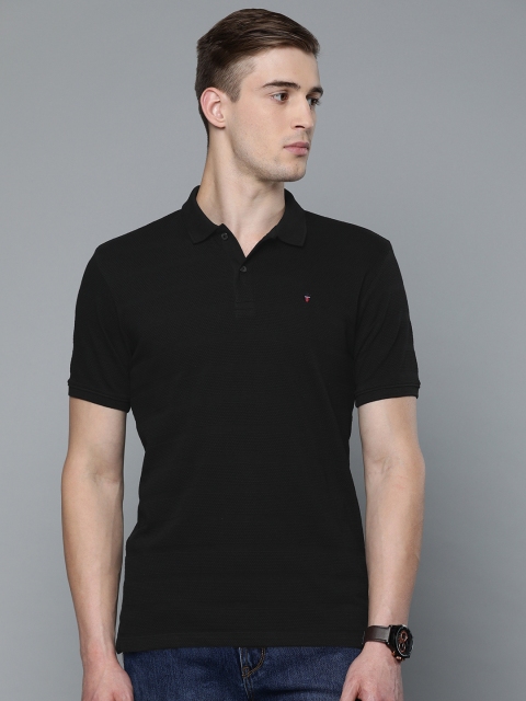 

Louis Philippe Sport Men Black Self Design Slim Fit Polo Collar T-shirt