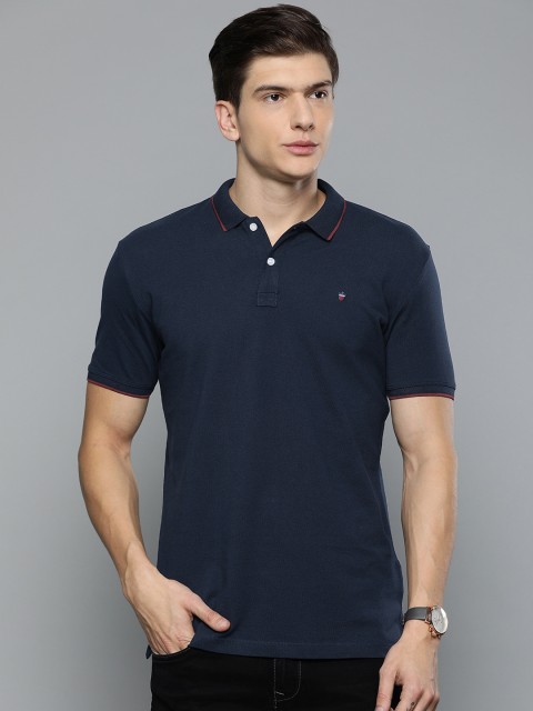 

Louis Philippe Jeans Men Navy Blue Slim Fit Solid Polo Collar T-shirt
