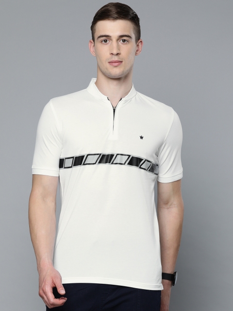 

Louis Philippe Golf Leisure Men White & Black Printed Mandarin Collar T-shirt