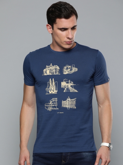 

Louis Philippe Jeans Men Navy Blue Slim Fit Printed Round Neck T-shirt