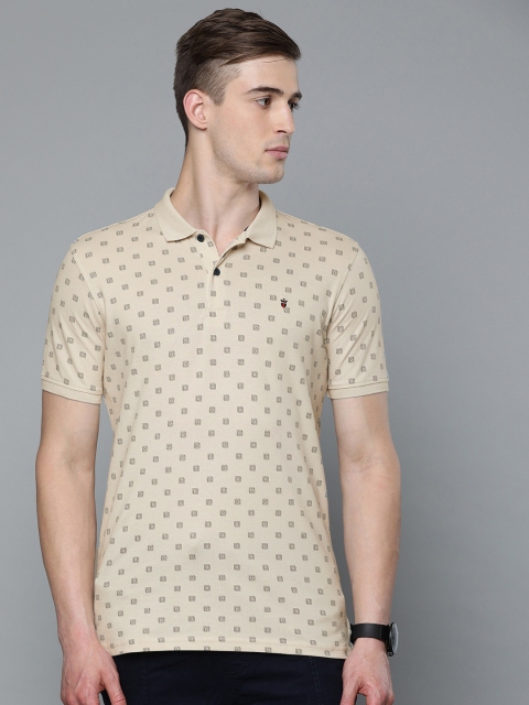 

Louis Philippe Sport Men Beige & Navy Blue Slim Fit Printed Polo Collar T-shirt