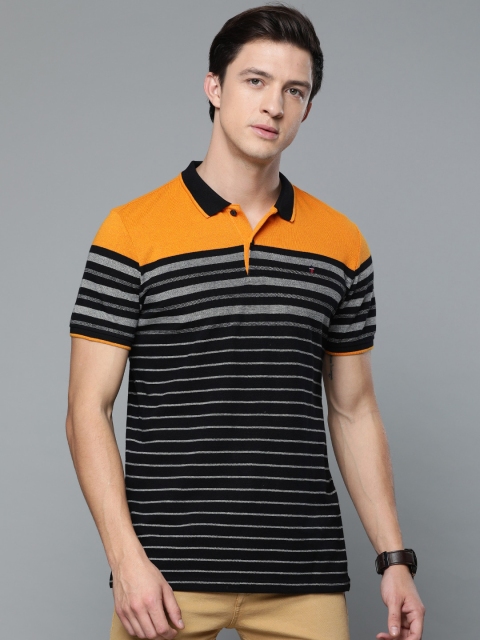 

Louis Philippe Sport Men Black & White Slim Fit Striped Polo Collar T-shirt