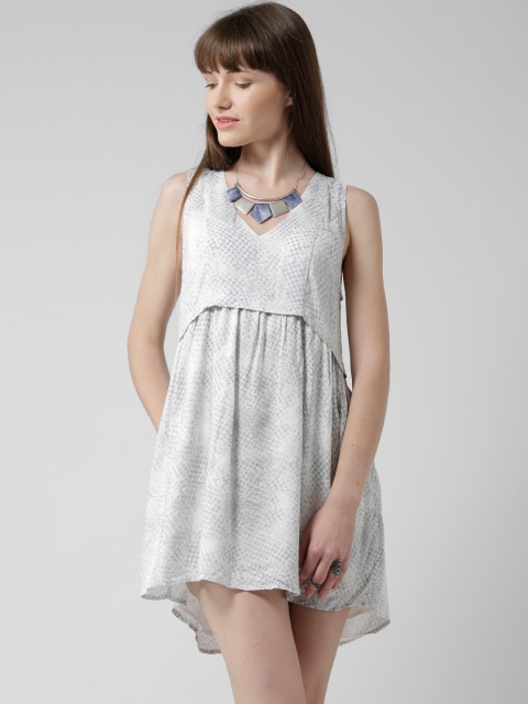 

FOREVER 21 Off-White & Grey Printed Fit & Flare Dress